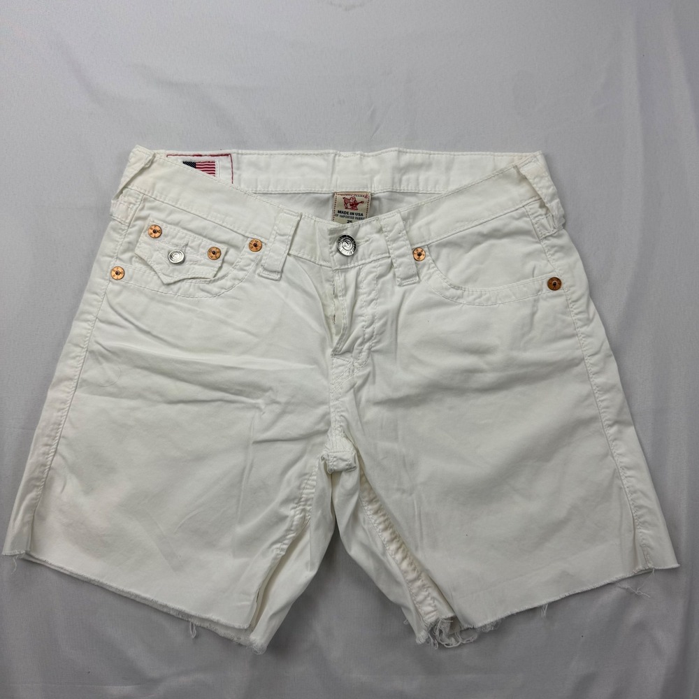 True Religion Jayde Shorts Women 25 White Cut Off Denim Frayed Hem Stretch